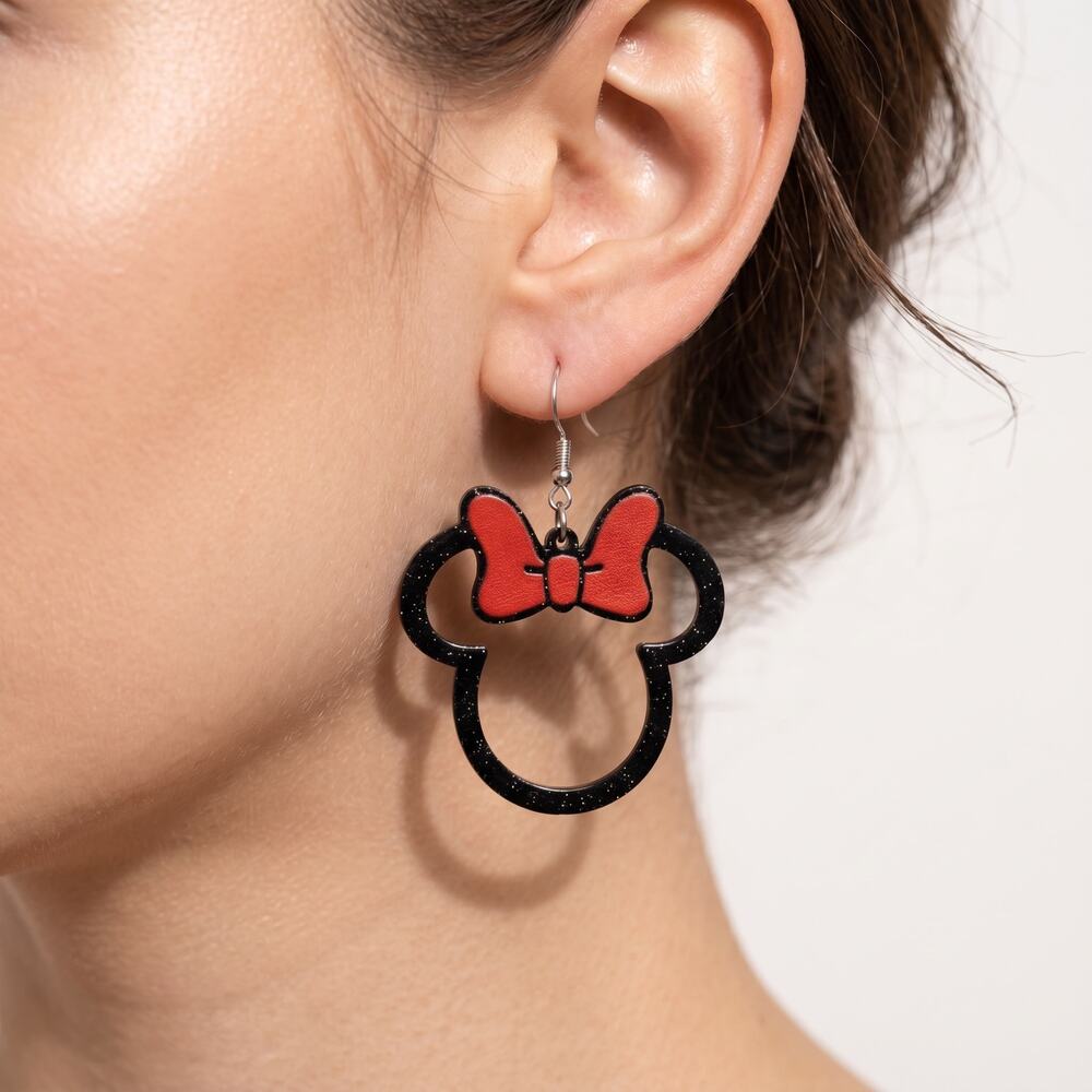 Minnie Mouse Inspired Acrylic Bow Dangle Earrings